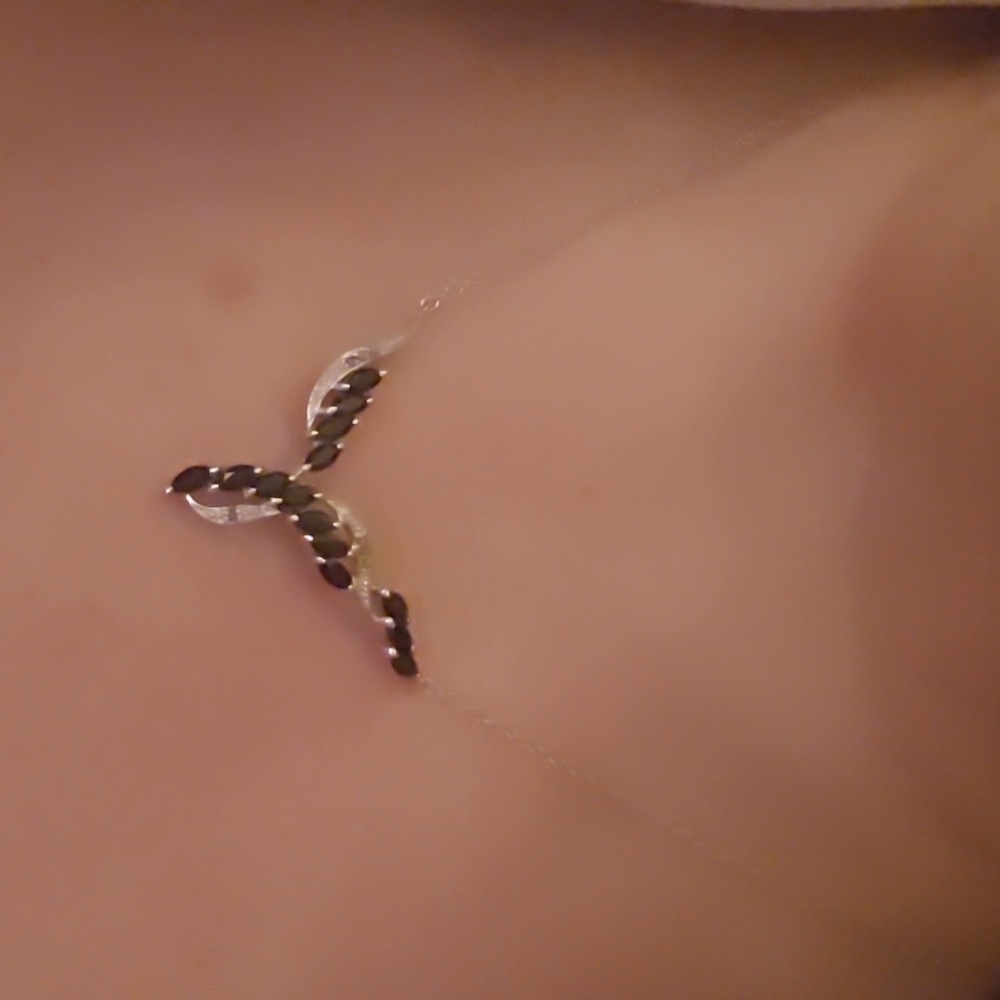 NWOT Sapphire and diamond necklace set in Sterling Silver  18" chain - Picture 4 of 5